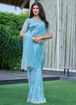 Organza Sky Blue Wedding Wear Hand Work Saree